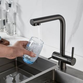 Смеситель для кухни Shevanik S468T с подключением фильтра оружейная сталь